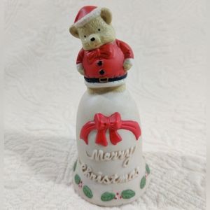 Vintage Porcelain Teddy Bear Handle Merry Christmas Dinner Bell, Hand Painted